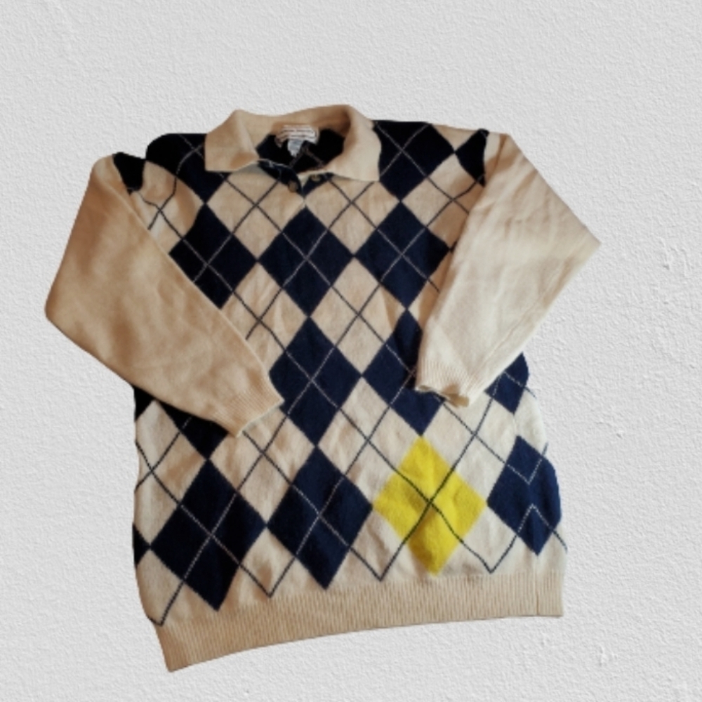 Womens Sweater Vintage Argyle Lambswool Angora Shoulder Pads Medium